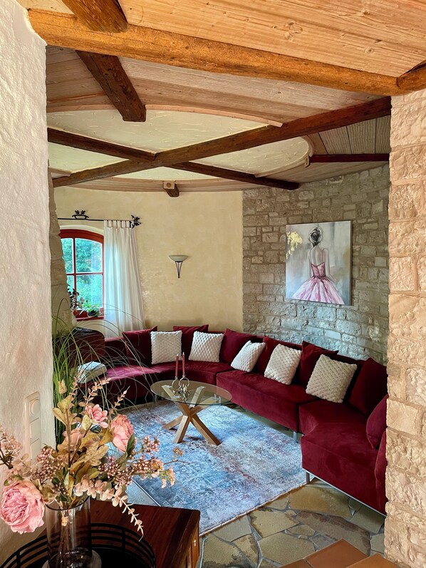 Smart TV, chimenea, futbolito y libros 