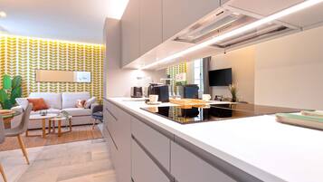 Fridge, microwave, oven, dishwasher