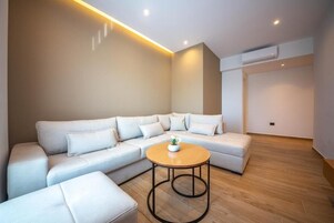 40-inch flat-screen TV with satellite channels, TV