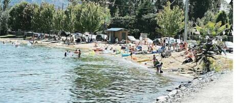 On the beach, beach towels