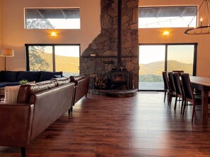 TV, fireplace, video games, table football