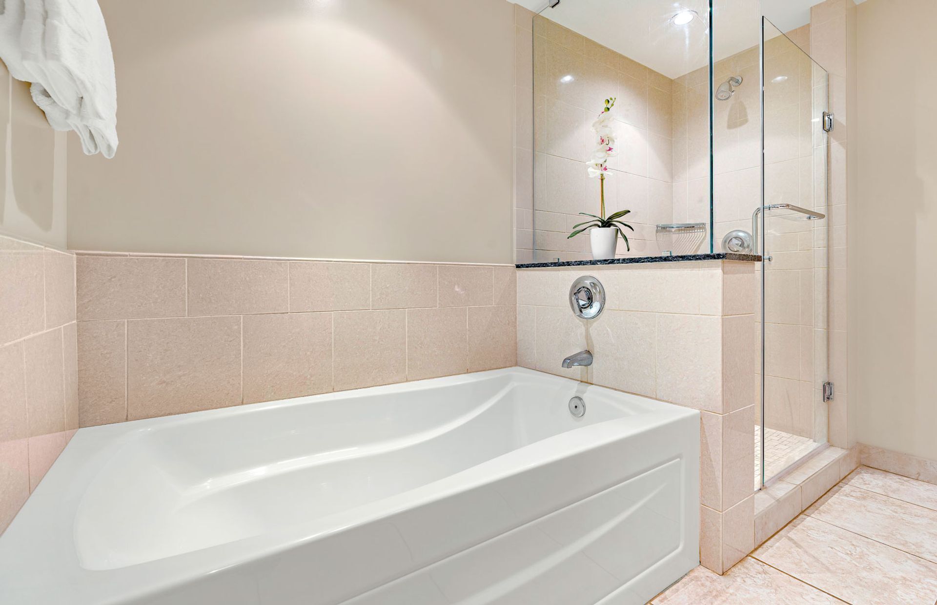 Bathtub, hair dryer, towels