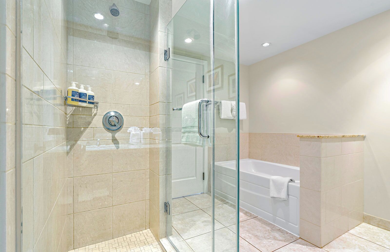 Bathtub, hair dryer, towels