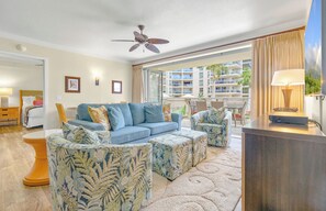 TV, DVD player, stereo - Maui Resort Rentals: Honua Kai Hokulani 245 - Upgraded Interior Courtyard 2BR Suite w/ Beautiful Partial Ocean Views! (Lahaina)