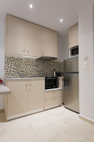 Mini-fridge, microwave, oven, griddle