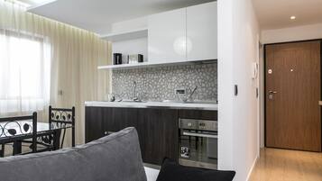 Deluxe Apartment, Terrace | Private kitchen | Fridge, oven, stovetop, dishwasher