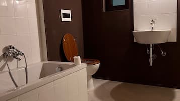 Hair dryer, towels, toilet paper