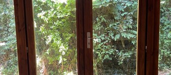 Lovely wooden accommodation surrounded by greenery