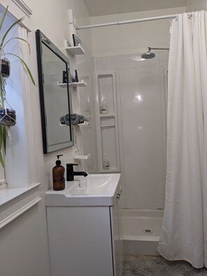 Shower, towels - Alligator Suite - downtown Wolfville (Wolfville)