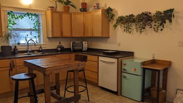 Fridge, microwave, dishwasher, coffee/tea maker