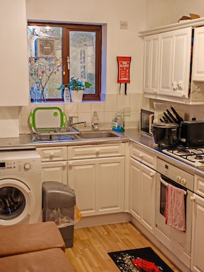Apartment | Private kitchen | Fridge, microwave, oven, stovetop