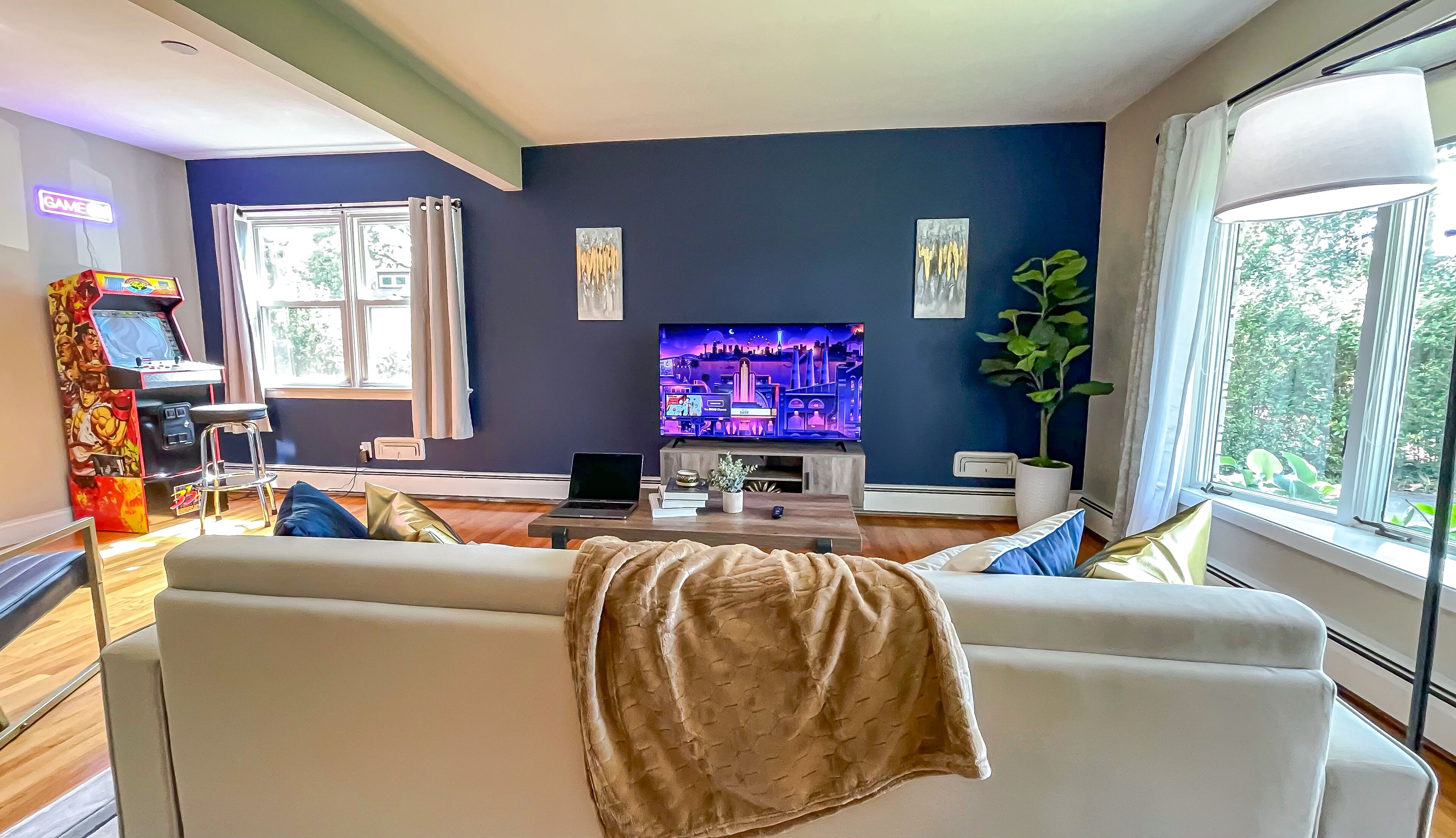 Smart TV, caminetto, videogiochi, tavolo da calcetto