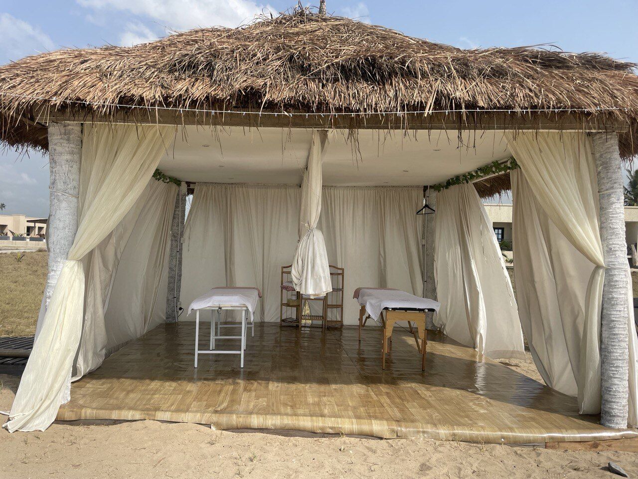 Outdoor treatment area, hot stone massages, deep-tissue massages