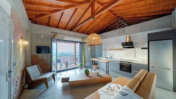 Panoramic-Suite | Wohnbereich | Smart-TV, Netflix, Hulu, Fußbodenheizung