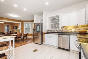 Fridge, dining tables
