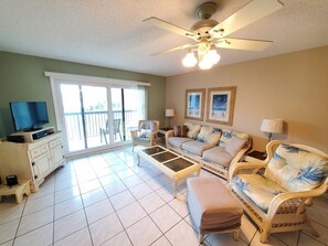 Condo, Multiple Beds, Kitchen, Beach View | Living area | 40-inch flat-screen TV with cable channels, TV, DVD player - P26 - Ocean Village Club (St. Augustine)
