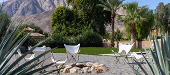 Designer mid-century modern hideaway with private pool, spa, & firepit