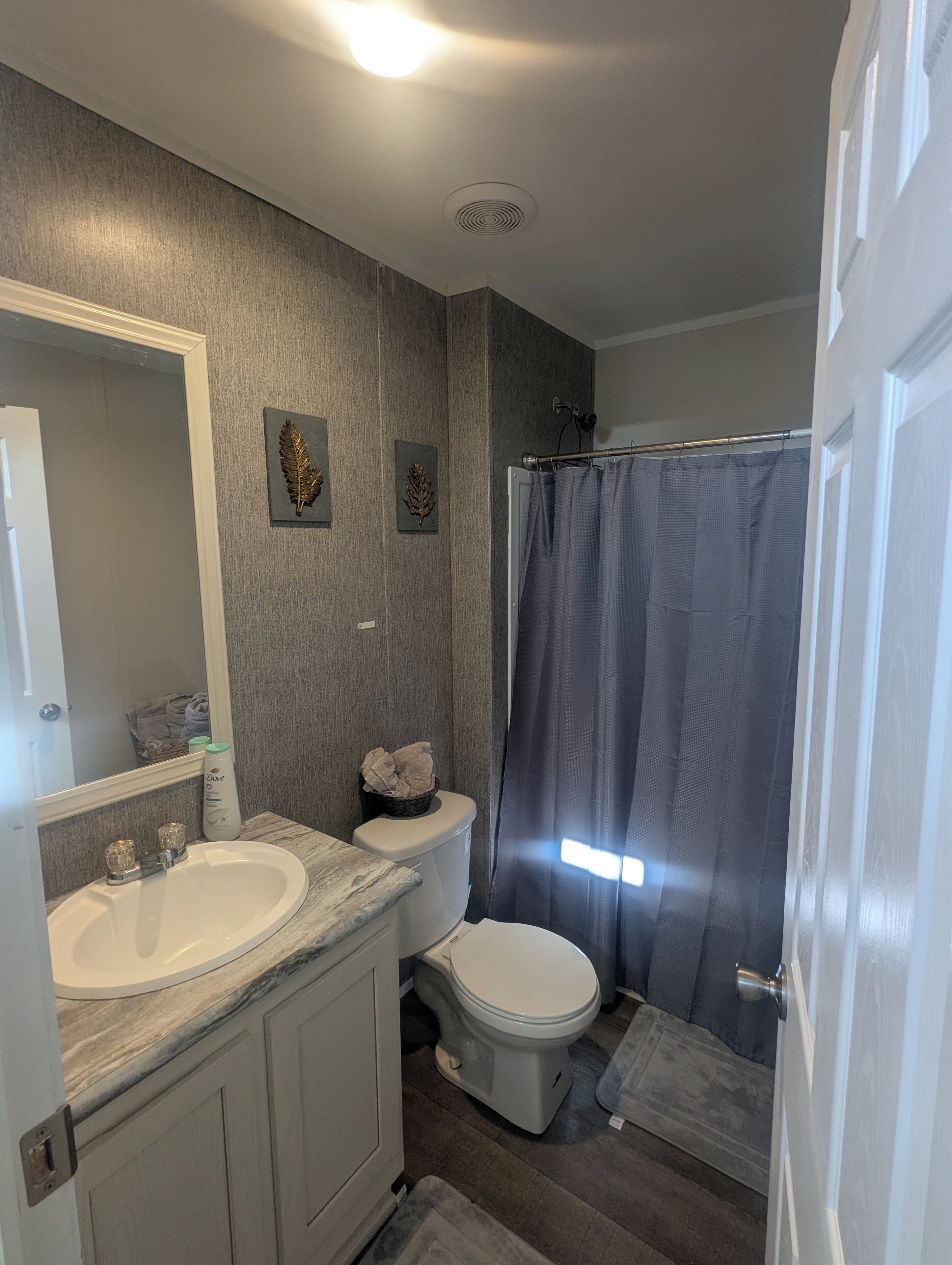 Eco-friendly toiletries, towels, soap, toilet paper