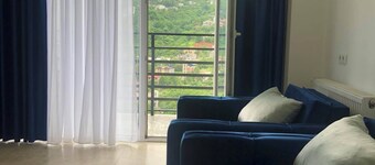 Beachfront apartment with mountain and sea views