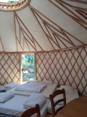 1 bedroom, desk, iron/ironing board, travel crib