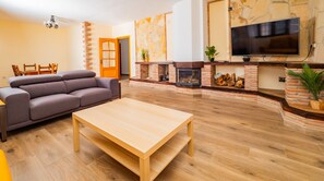 TV, fireplace