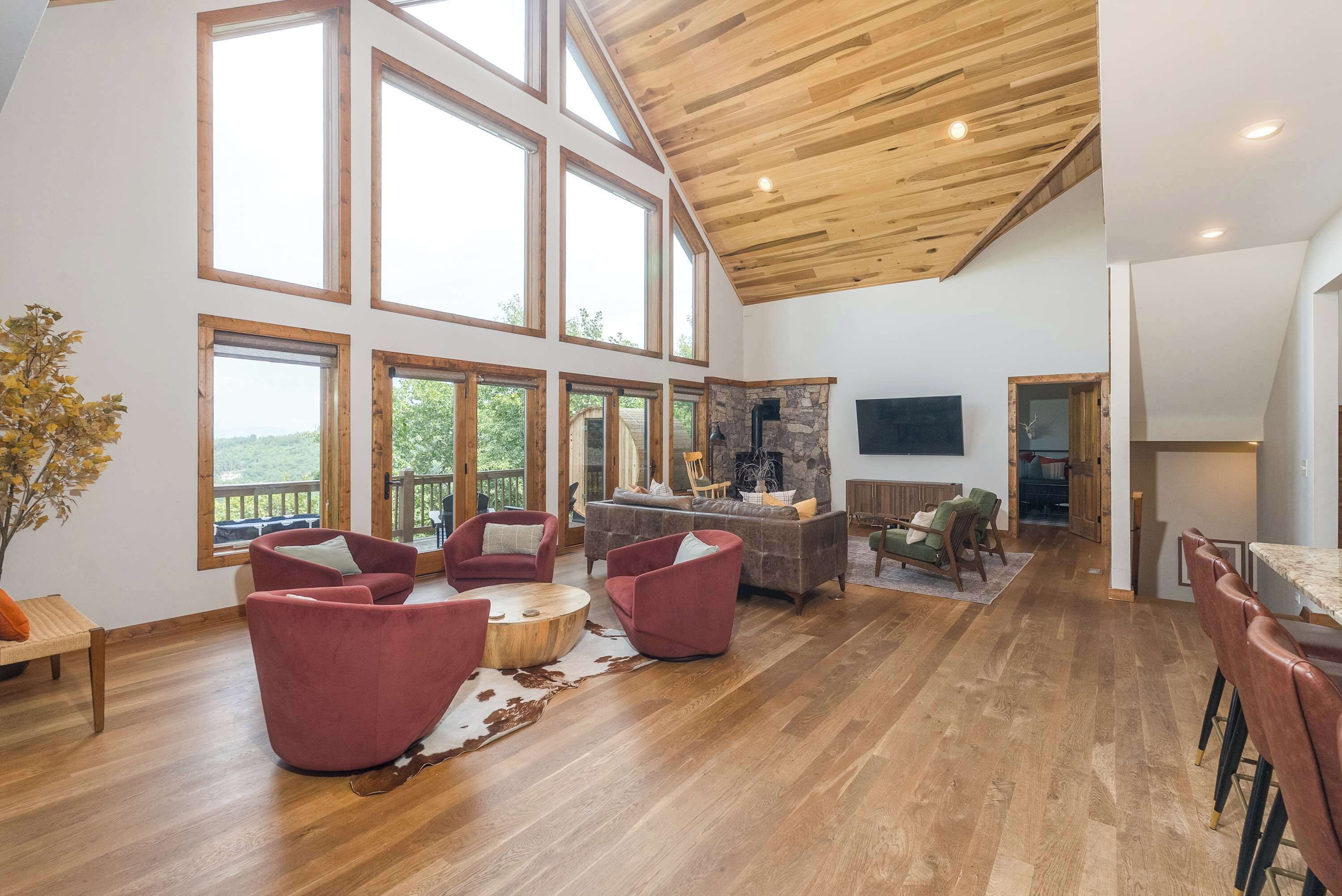 Télévision, cheminée, espaces bureaux