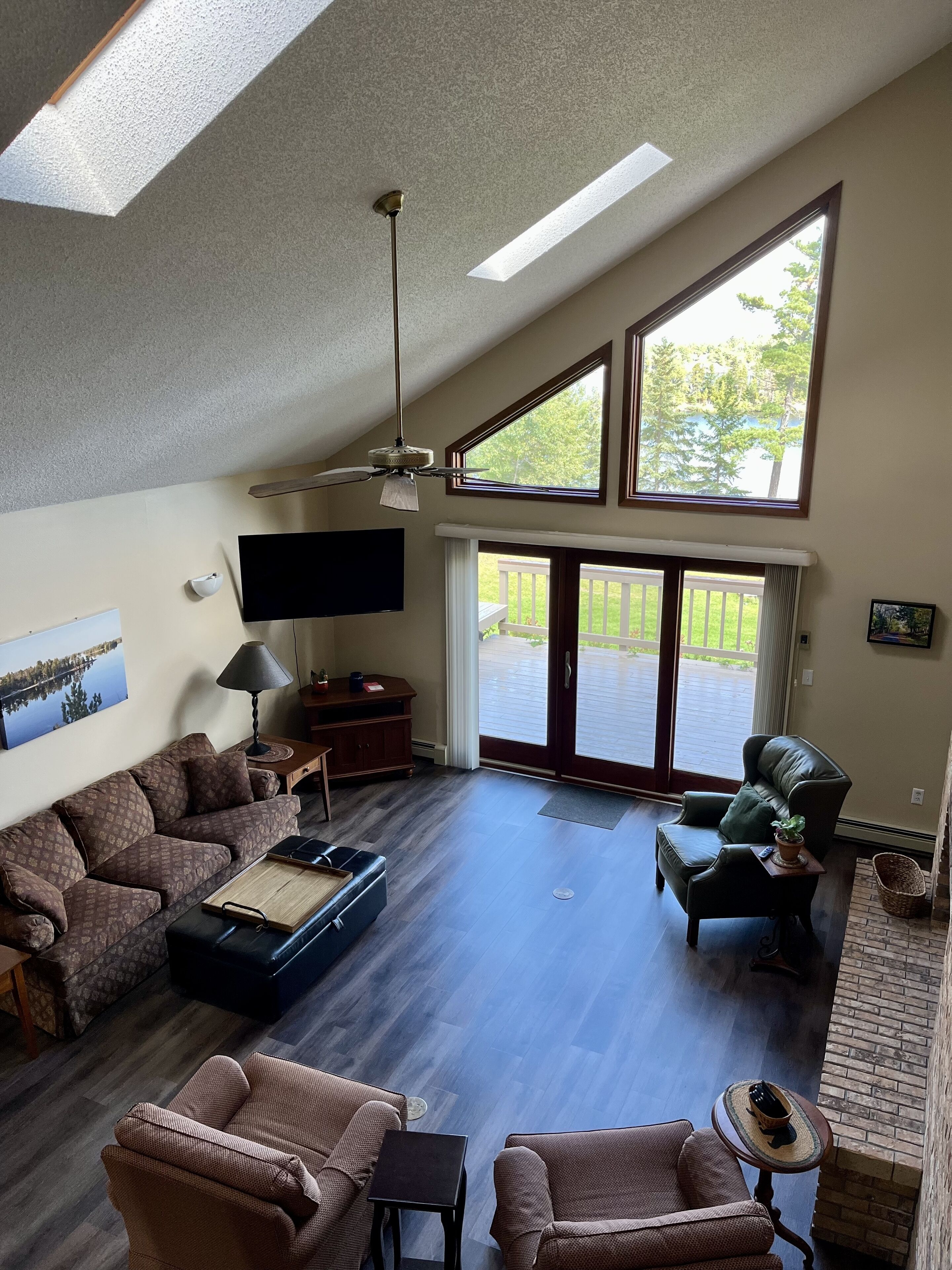 Smart TV, chimenea y libros 