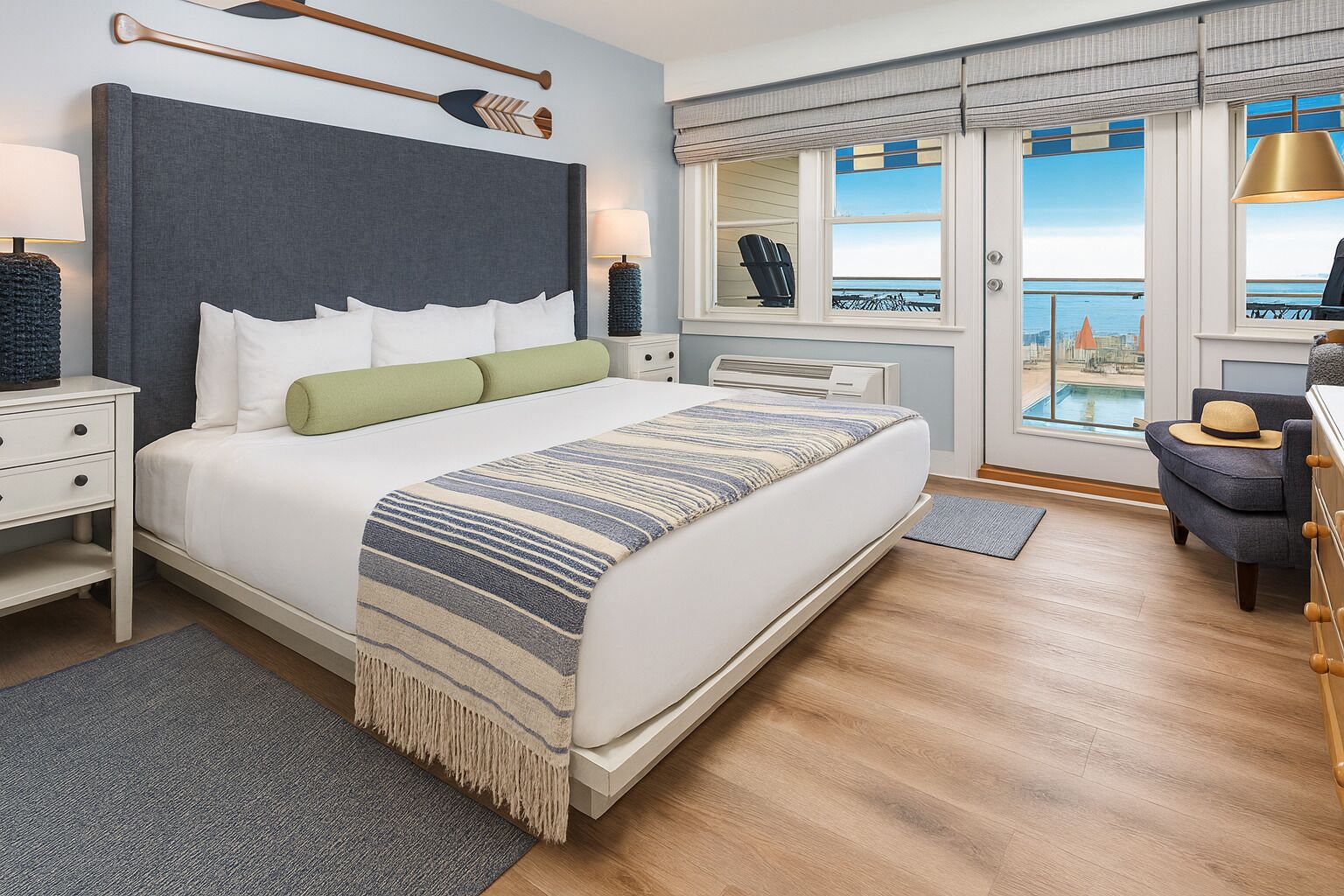 Wake up to ocean breezes in a serene king bedroom.