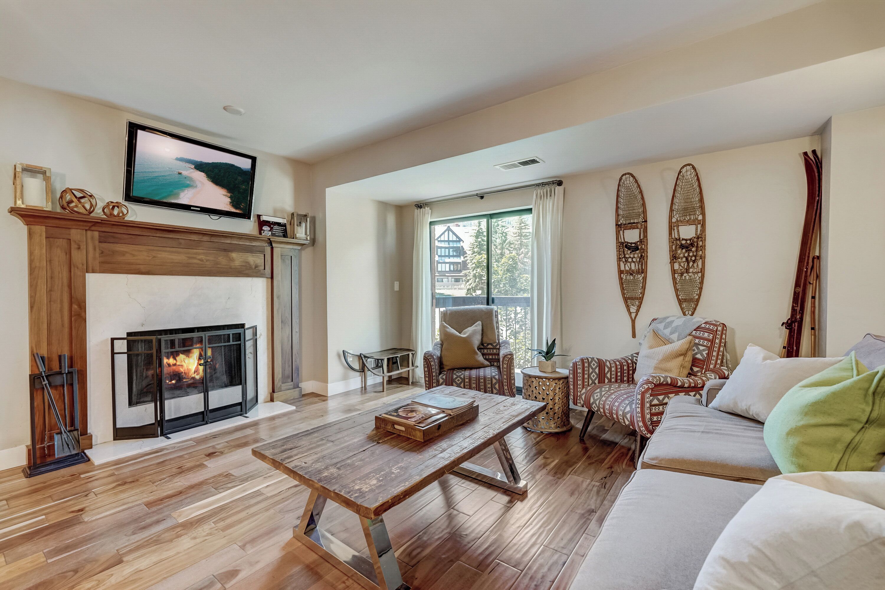 智能電視、壁爐、DVD 播放機