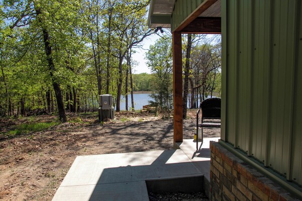 Terrace/patio - Cabin Bunkhouse with Hot tub Private Lake view in Vian, OK! (Vian)