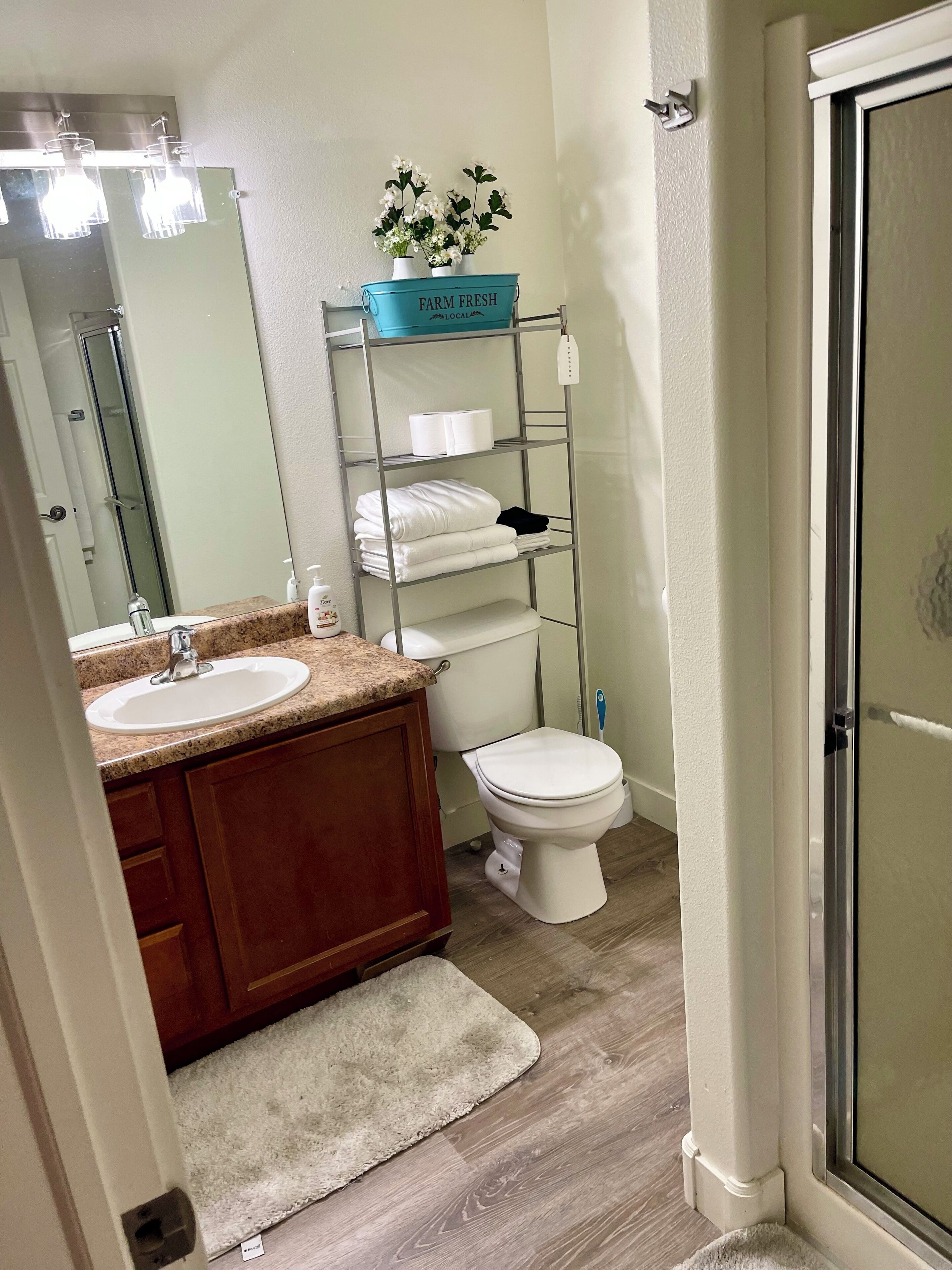 Dusche, Haartrockner, Handtücher, Seife