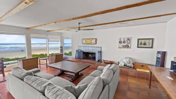 Smart TV, chimenea, reproductor de DVD y estéreo