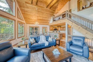 Televisio, takka, videopelejä, työhuone