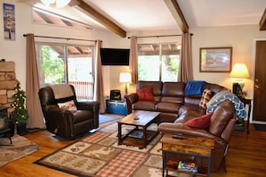 Smart TV, chimenea, reproductor de DVD y libros