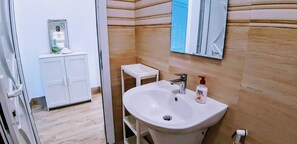 Shower, bidet, towels, toilet paper