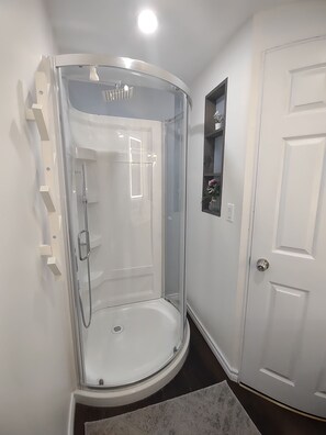 Hair dryer, bidet, towels, soap