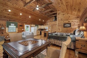 Interior - Angler cabin. This modern private studio Cabin with HOT TUB is tucked away in a wooded cove. (Tellico Plains)