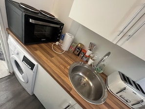 Fridge, microwave, oven, electric kettle