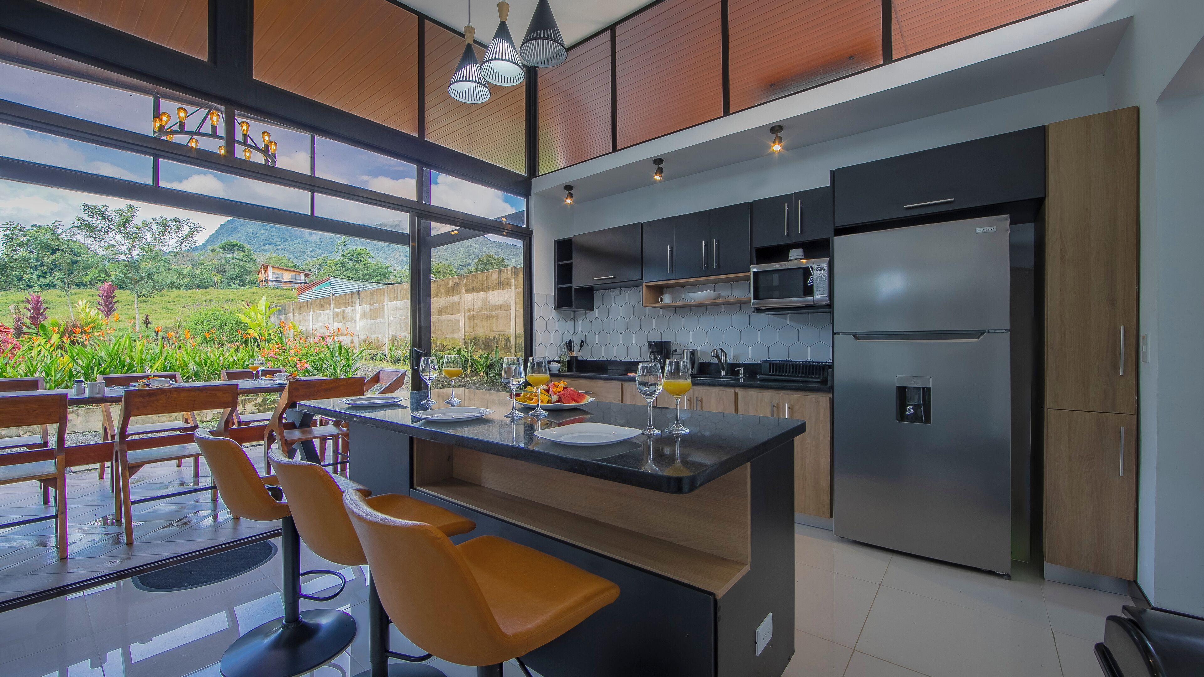 Fridge, microwave, stovetop, blender