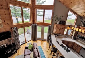 Smart TV, fireplace, DVD player, books