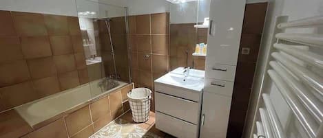 Hair dryer, soap, toilet paper