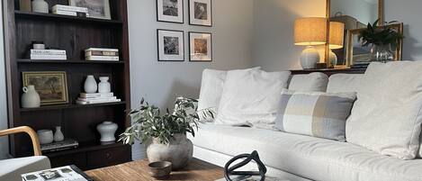 Una Smart TV, una chimenea, libros