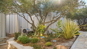 A garden with various plants, a stone pathway, and a wooden fence. - Vanellus Villas Sleeps 6 With Jacuzzi (Pakostane)