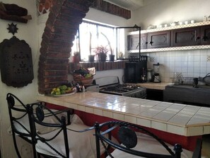 Fridge, microwave, coffee/tea maker, toaster