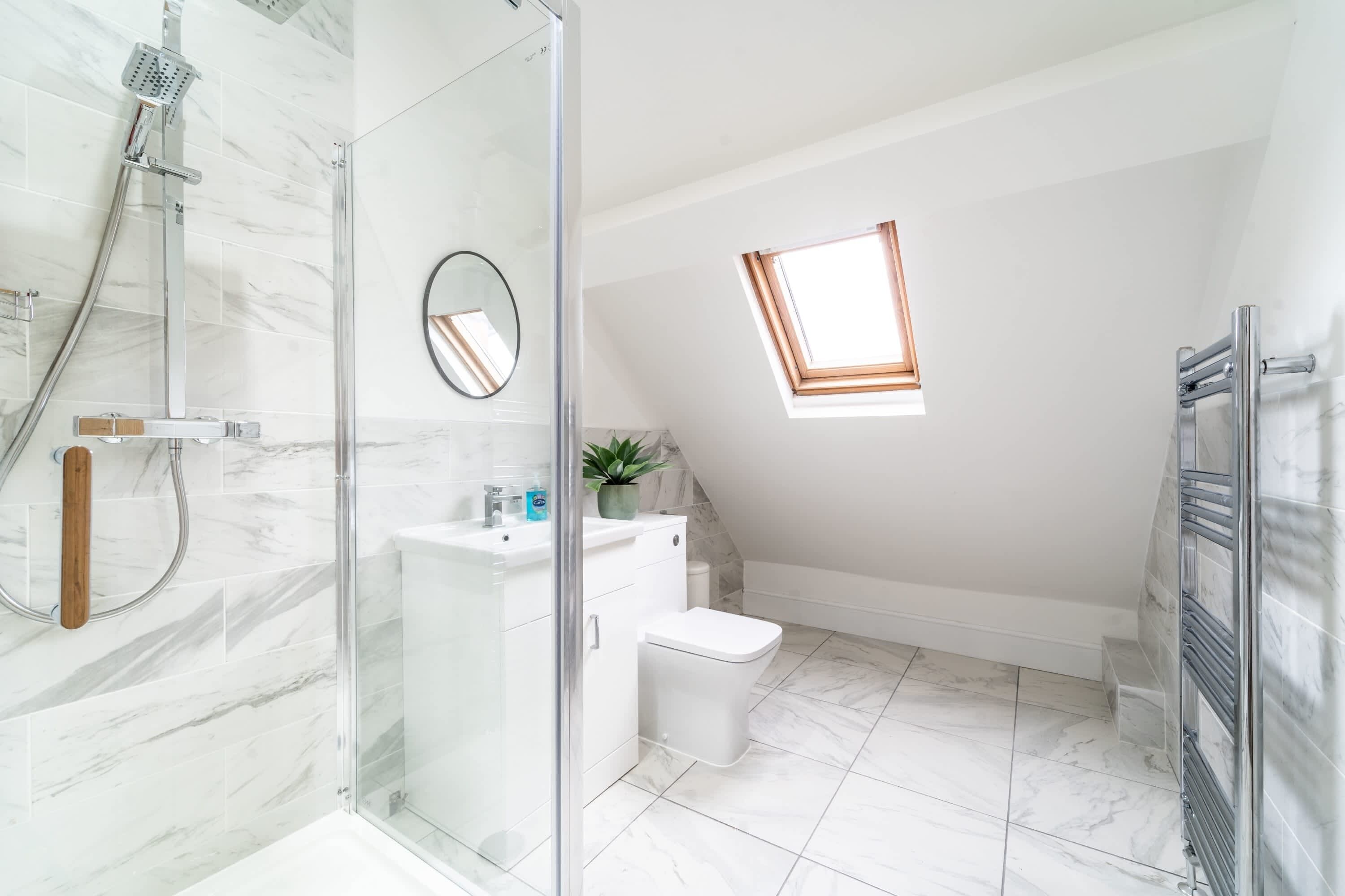 Bathtub, hair dryer, shampoo