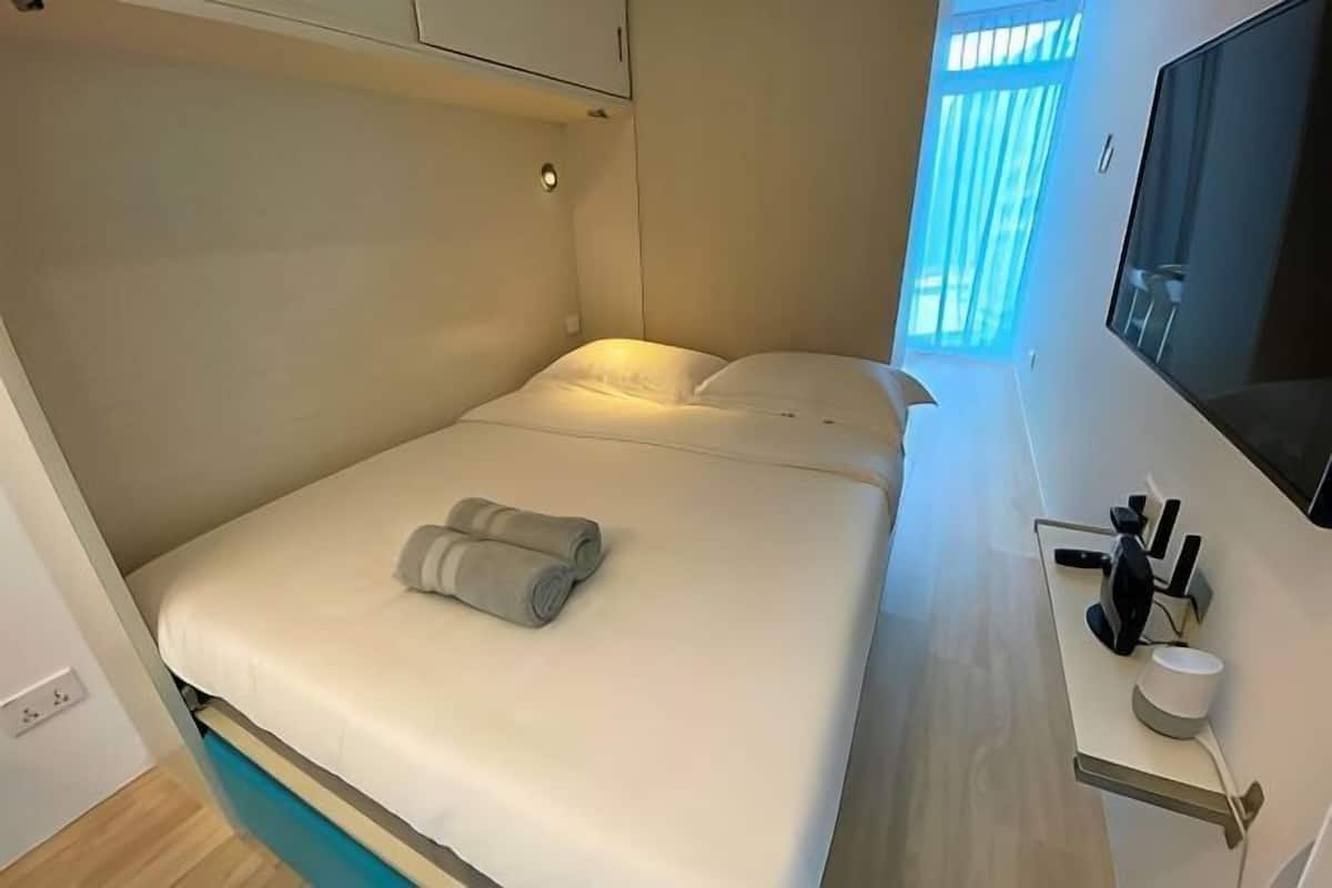 1 bedroom, desk, blackout drapes, iron/ironing board