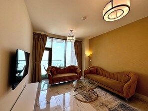 Exclusive Apartment | Living area | Smart TV, Netflix, streaming services - Lux BnB I Amna Tower I Sky Line Views (Dubai)