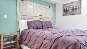 1 bedroom, desk, iron/ironing board, travel cot