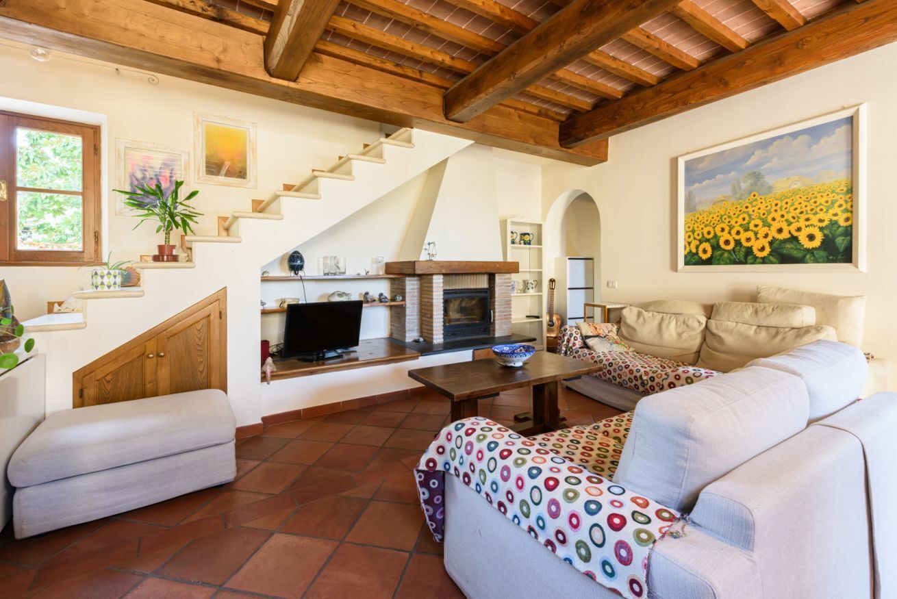 Flat-screen TV, fireplace