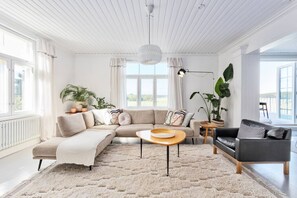 Tv, eldstad och en stereo